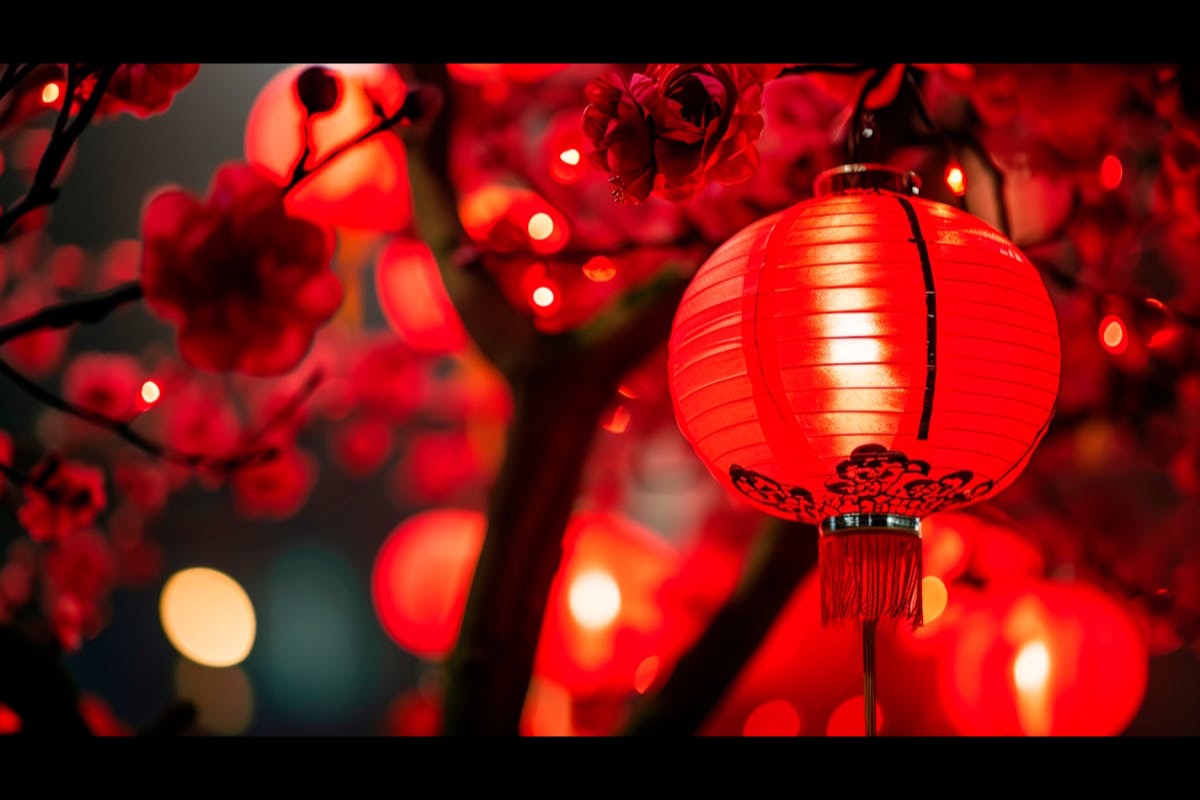 高挂的红灯笼,象征祈福纳祥、迎财接福
